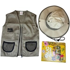MindWare Dig It Up! Kids Explorer Vest Hat and Bug Hunt Book Adventure Set Tan